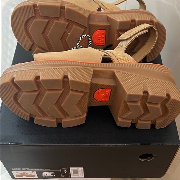 Sorel Women's Tan and Orange Platform Sandals - Picture 3 of 5